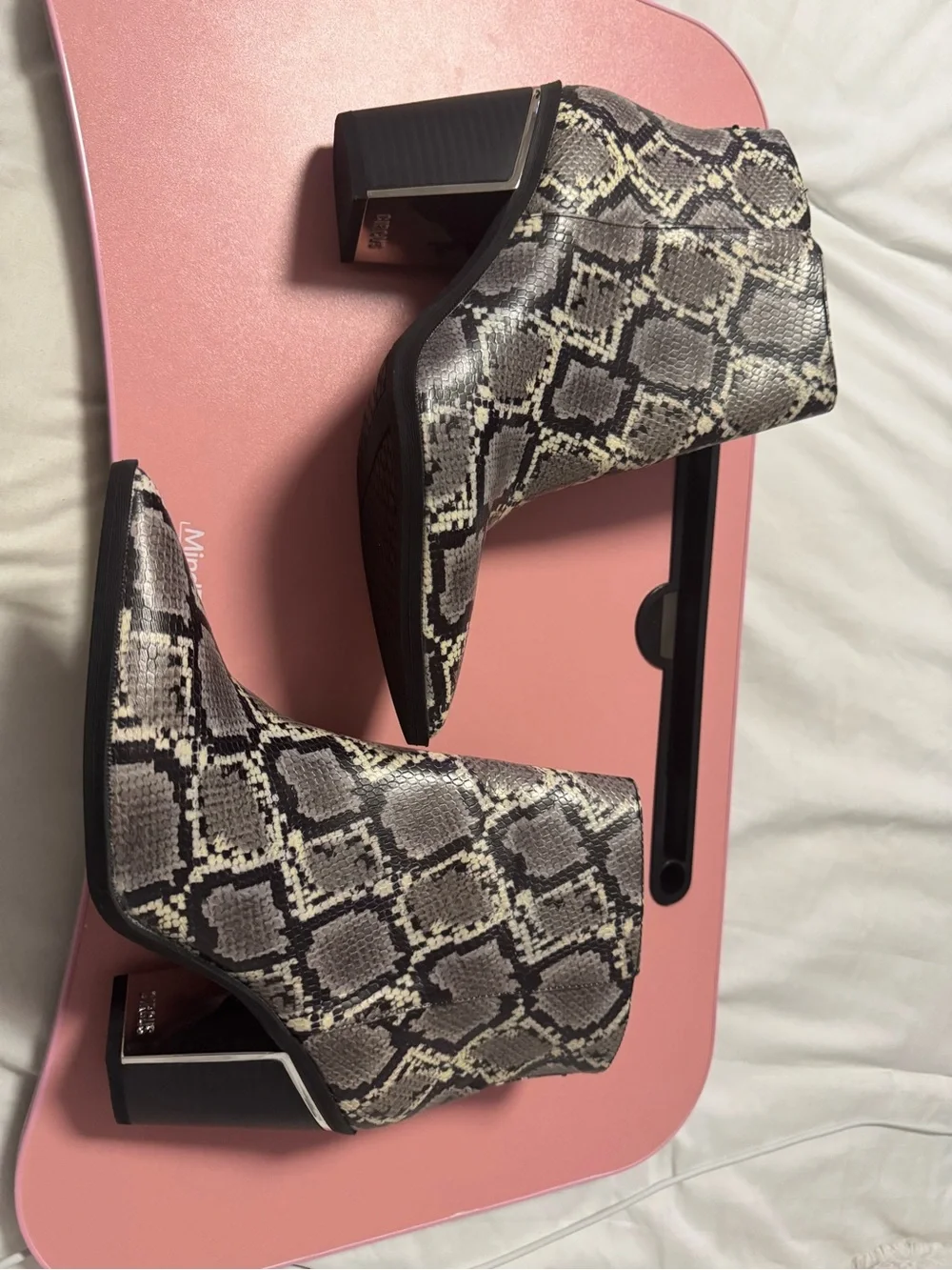Women’s Gray Snake-Print Ankle Booties